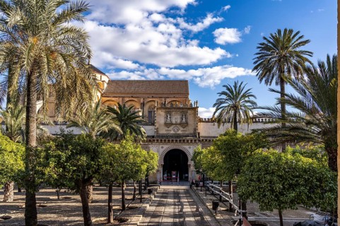 Orange courtyard and entrance to the Mezquita