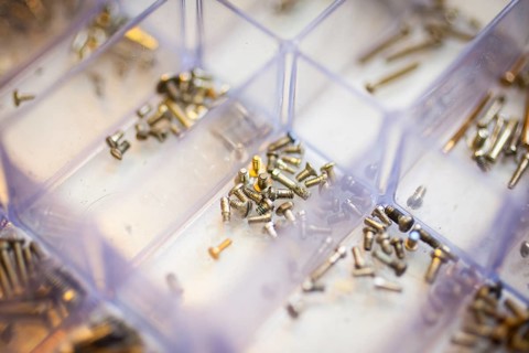 Screws for temples of glasses in a box at an optician's