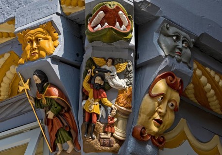 Woodcarvings on the Abbey House on the Bible The Book of Genesis