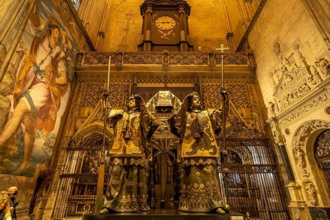 Christopher Columbus' sarcophagus in the interior of Santa Maria de la Sede Cathedral in Seville