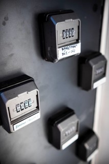 Combination locks for deposited keys for access to rooms in a hotel hostel in Duesseldorf