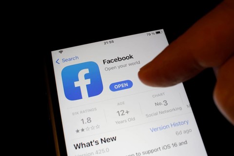 Detailed view of a smartphone with Facebook app in the iPhone App Store