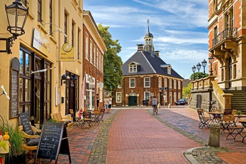Historic houses in the old town with the Old Scales
