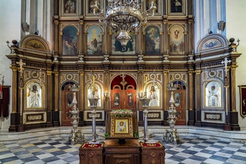 Interior of the Serbian Orthodox Church of St Nicholas in Kotor