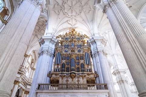 Organ in the interior of the Cathedral of Santa Maria de la Encarnacion in Granada