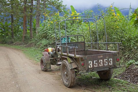 Typical Chinese two-wheel tractor with trailer in the Yunnan province
