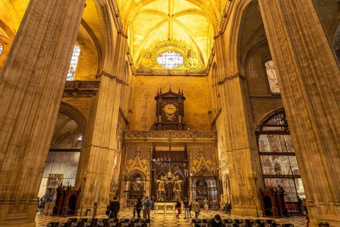 Christopher Columbus' sarcophagus in the interior of Santa Maria de la Sede Cathedral in Seville