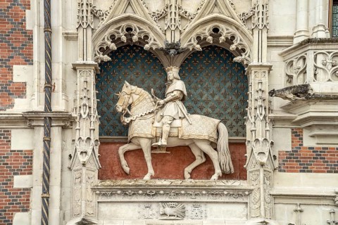 Equestrian statue of Louis XII above the portal of Blois Castle Chateau Royal de Bloiss