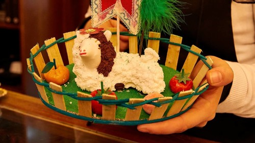 White chocolate Easter lamb in basket
