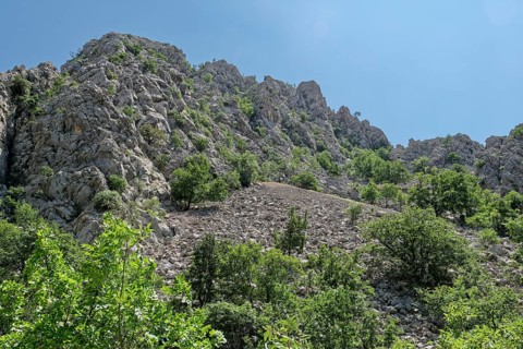 Rock chain in the Paklenica National Park in the Velebit limestone mountains in northern Dalmatia. Paklenica Starigrad