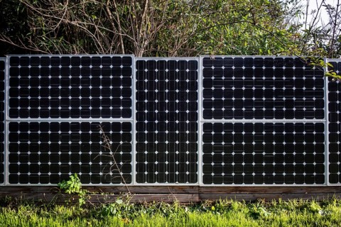 Solar panels as a garden fence and privacy screen of a house on a street in Langenfeld