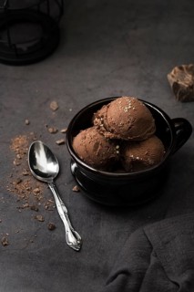 High angle bowl with chocolate ice cream flavor