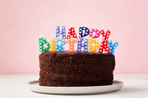 Birthday concept with chocolate cake cute candles