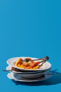 Pile dirty plates leftovers copy space