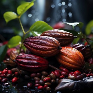 Fresh chocolate fruit in a plantation