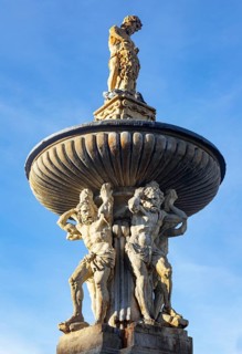 Samson Fountain at Premysl Otakar II Square in the historic old town of Ceske Budejovice