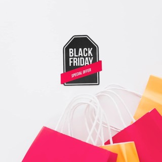 Black friday composition with label shopping bags