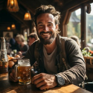 Beer and snacks in an alpine hut in the mountains