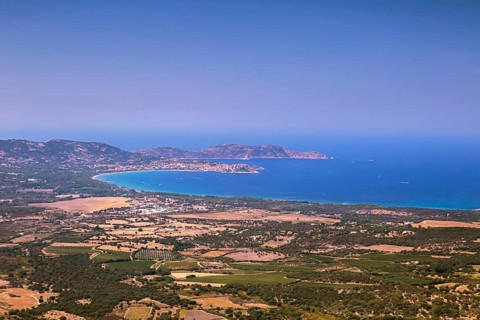Wide view of the bay of Calvi on the northwest coast of Corsica France Europe