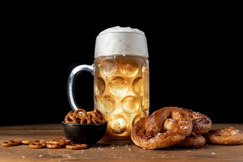 Bavarian drink snacks wooden table