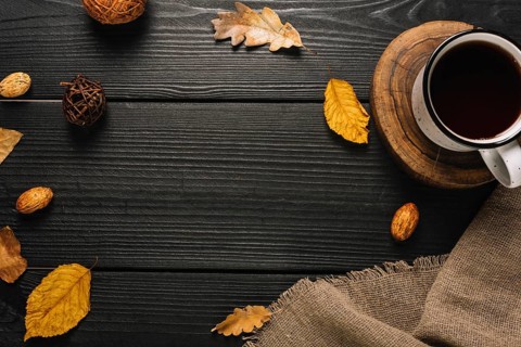 Border from mug autumn symbols