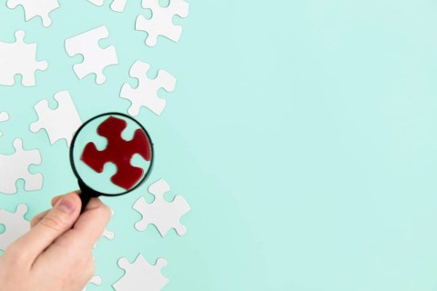 Puzzle pieces with magnifier