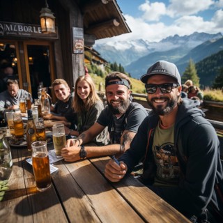 Beer and snacks in an alpine hut in the mountains