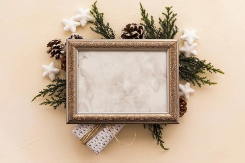 Blank frame green branches