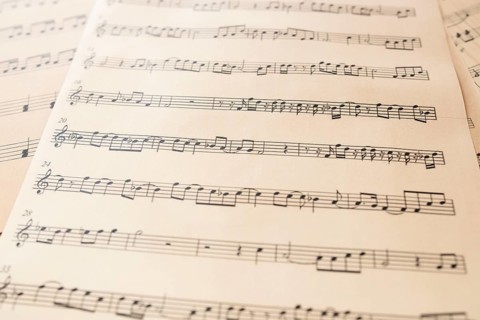 Close up music sheet with notes