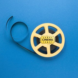 Cinema movie reel blue background