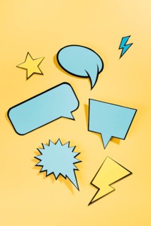 Different comic colored empty speech bubble set colored background