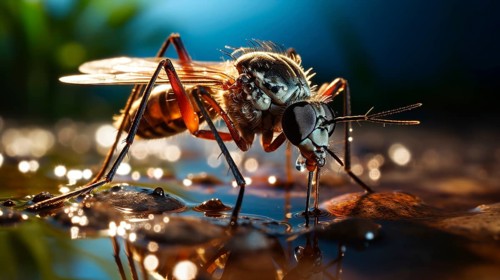 Mosquito sucks up liquid with its proboscis