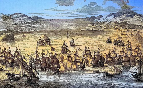 Naval battle between the Dutch and French navies at Syracuse on 22 April 1676