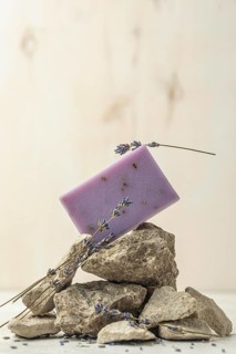Lavender soap arrangement with copy space