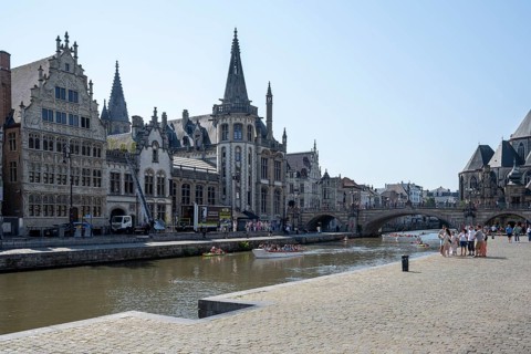 Medieval Guild Houses of the Graslei Quay on the River Leie