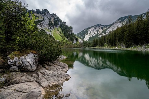 Mountain peak reflected in a mountain lake