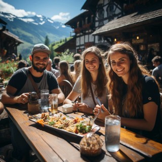 Beer and snacks in an alpine hut in the mountains