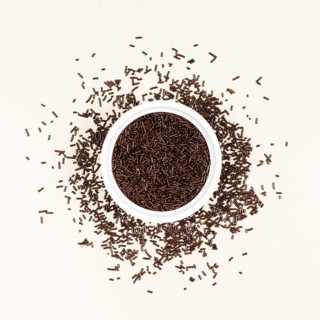 Top view dark chocolate jimmies bowl