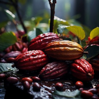 Fresh chocolate fruit in a plantation