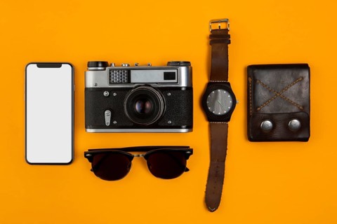 Top view top important traveling tools