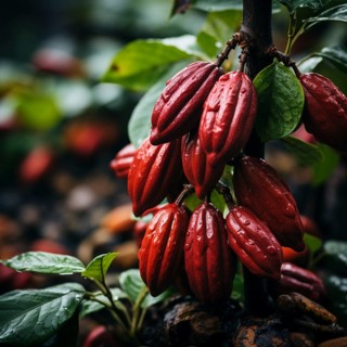 Fresh chocolate fruit in a plantation
