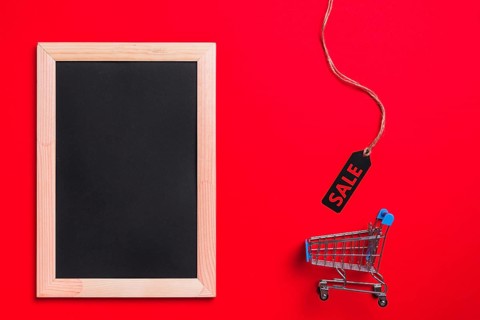 Frame shopping trolley label with sale title
