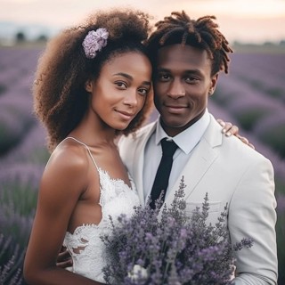 Wedding couple of different skin colors