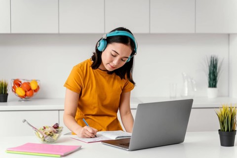 Woman attending online class