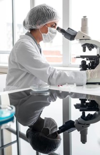 Medium shot researcher working with microscope