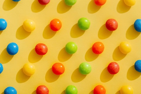 Top view color arranged jellybeans