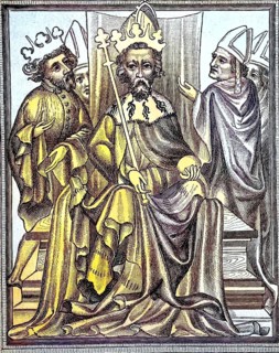 Emperor Charles IV in Imperial Order with his son Wenceslas and bishops