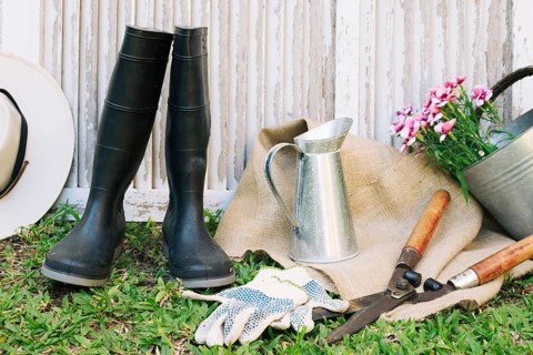 Arrangement gardening gumboots supplies