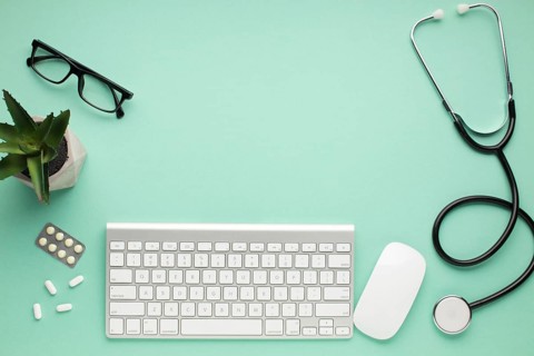 Modern keyboard mouse with medicines surface