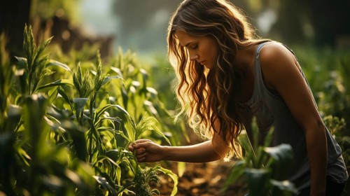 Young adult woman farmer checking her harvest